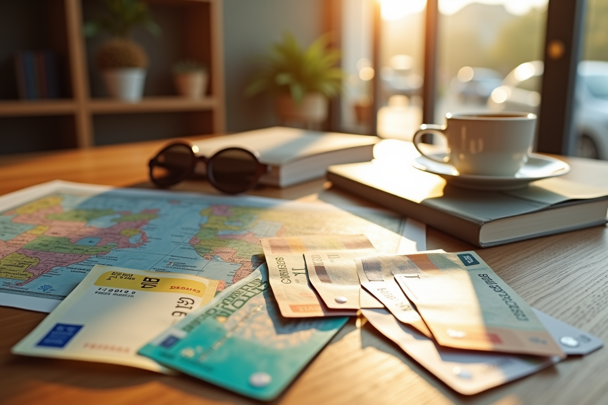 Billets et cartes de crédit sur une table en café