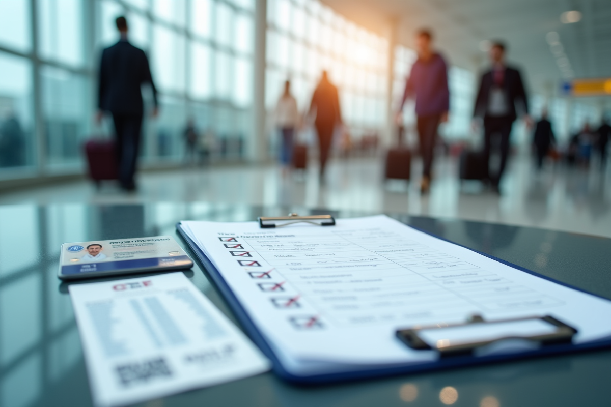 Checklist et documents de voyage sur un comptoir d