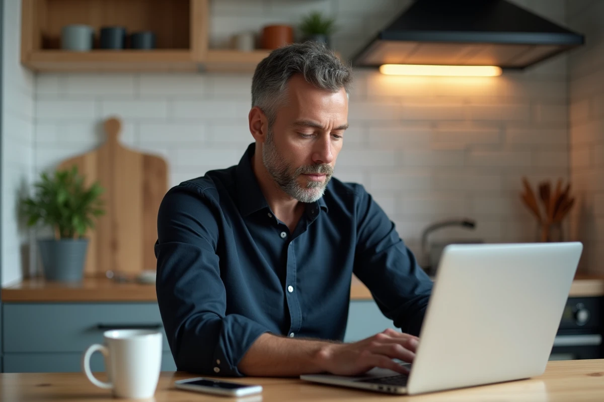 Homme contactant le service client BlaBlaCar depuis chez lui pour une demande d'indemnisation
