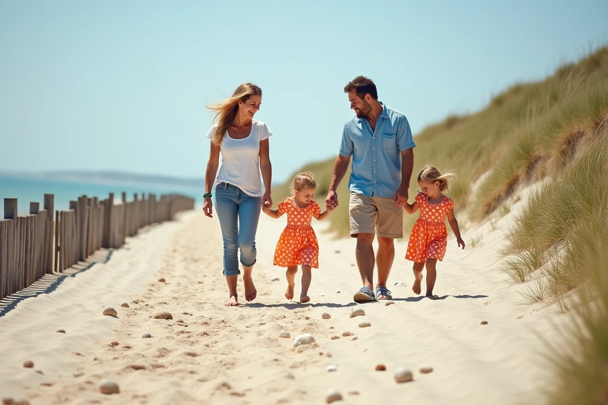 Famille avec enfants sur la plage de l
