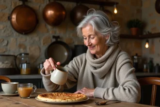 Femme bretonne souriante dans une crêperie traditionnelle