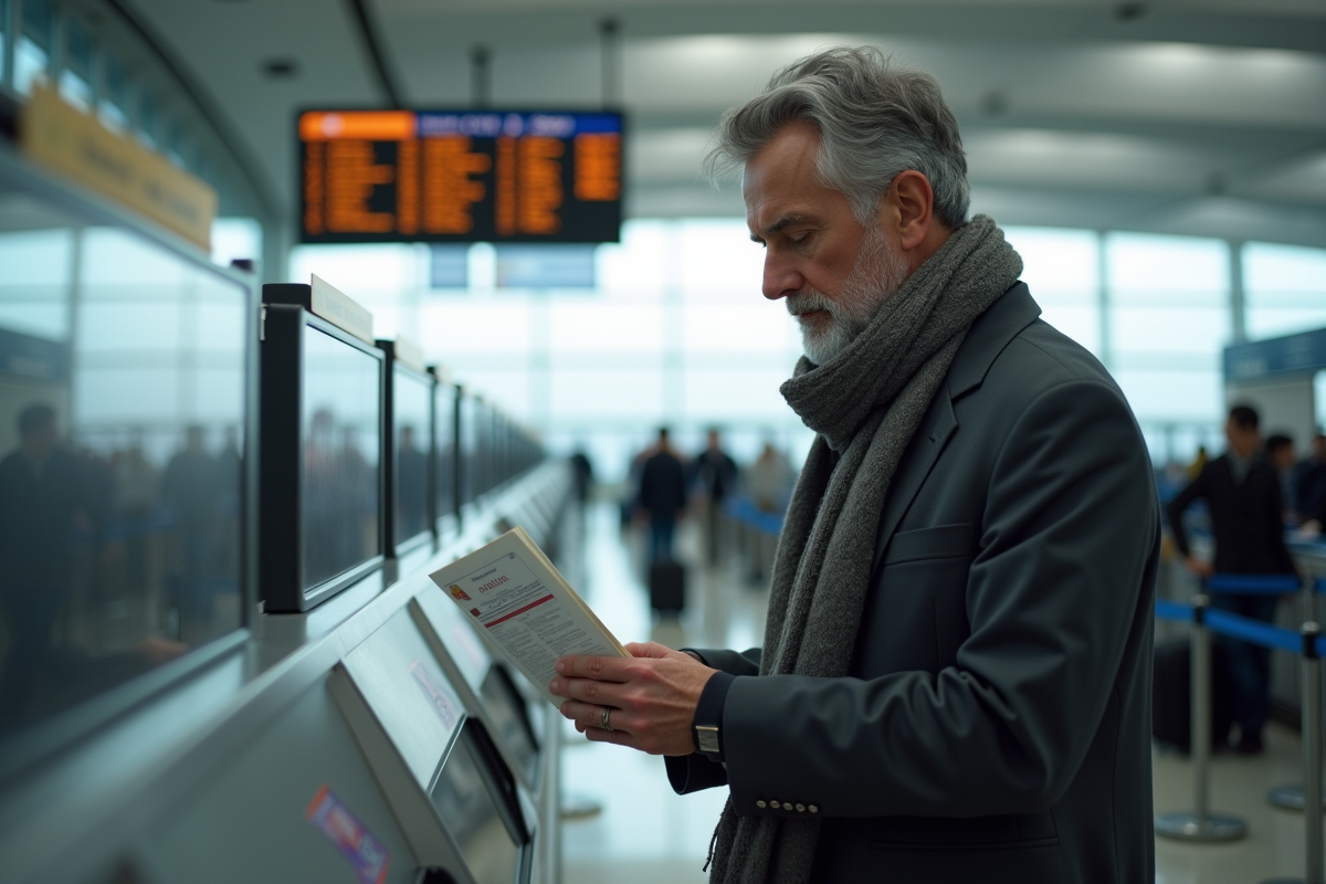 Homme remet ses papiers au comptoir d