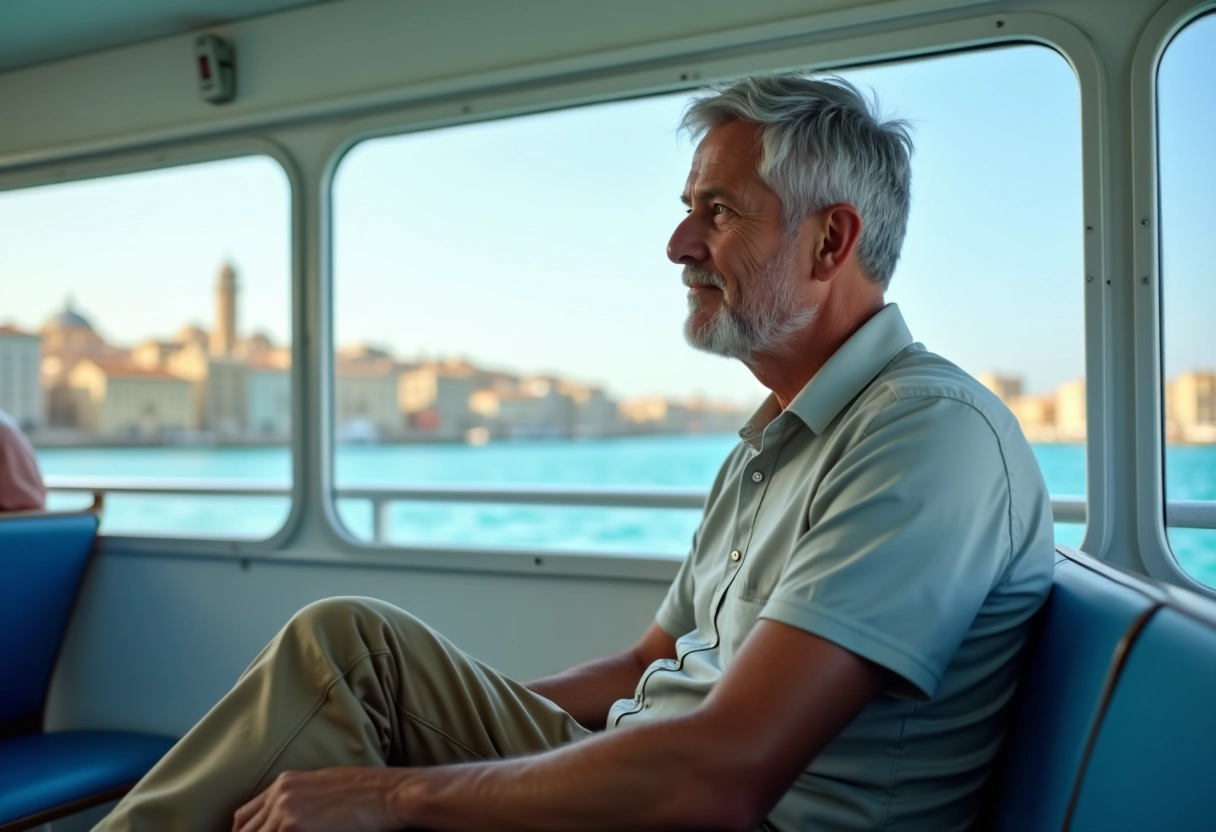 Homme regardant la mer depuis un ferry en Méditerranée