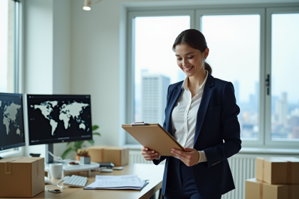 Jeune femme gestionnaire logistique dans un bureau moderne