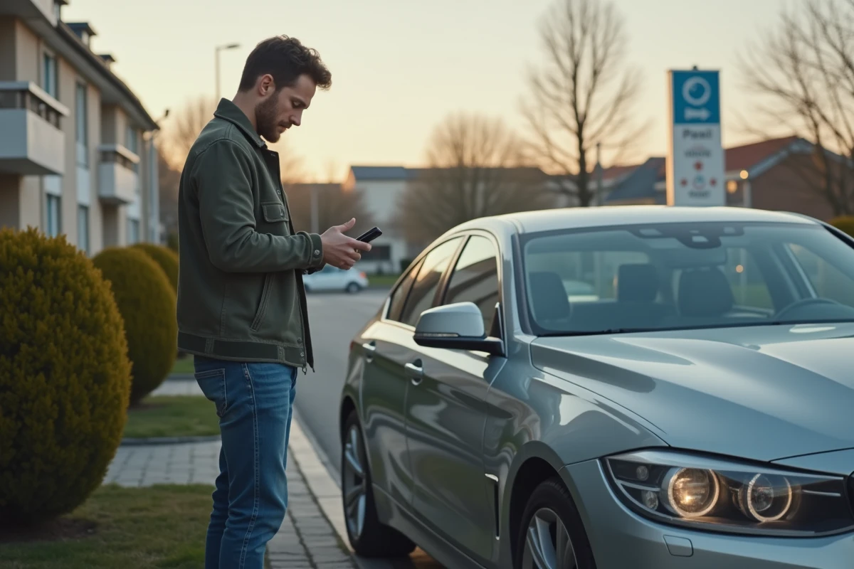 Jeune homme vérifiant son téléphone près d