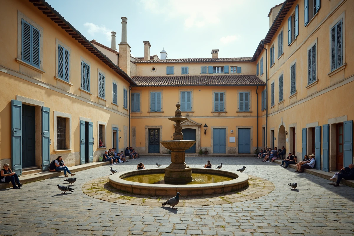 Place d'Albertas à Aix-en-Provence avec sa fontaine centrale et ses hôtels particuliers du XVIIIe siècle