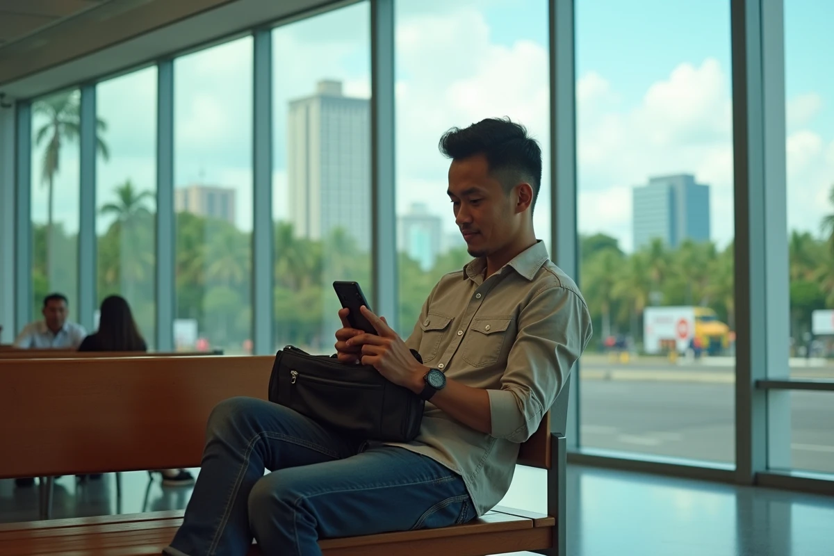 Voyageur détendu dans un aéroport de Manila